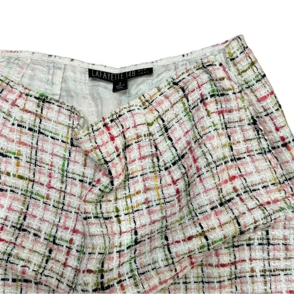 {Lafayette 148} Tweed Organza Trim Embellished Sequin Beaded Fringe Pencil Skirt - Picture 4 of 5